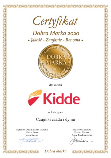 Dyplom Dobra Marka 2020 dla Kidde