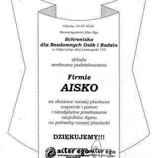Podziękowanie od Schroniska dla Bezdomnych Osób i Rodzin