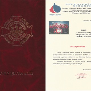 Podziękowanie od Zarządu Ochotniczej Straży Pożarnej w Wieruszowie