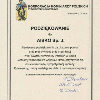 Podziękowanie od Korporacji Kominiarzy Polskich