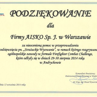Podziękowanie od Komendanta PSP w Wadowicach za pomoc przy organizacji zawodów