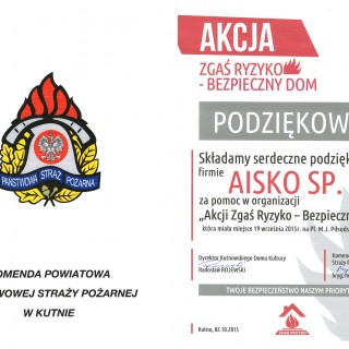 Podziękowanie od za pomoc w organizacji „Akcji Zgaś Ryzyko - Bezpieczny Dom