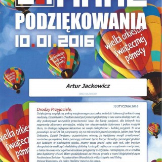 Podziękowanie od Wielkiej Orkiestry Świątecznej Pomocy