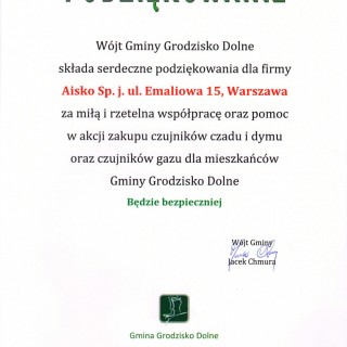 Podziękowanie od Wójta Gminy Grodzisko Dolne