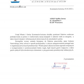 Podziękowanie Urząd Miasta i Gminy Konstancin-Jeziorna