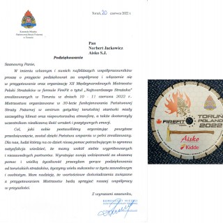 Podziękowanie od Komendanta Miejskiego PSP w Toruniu