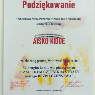 Podziękowanie za wsparcie w drugim konkursie plastycznym „Czad i Dym - Czujnik na staży naszego bezpieczeństwa”