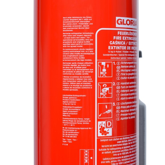Gaśnica proszkowa 12 kg z nabojem CO2 (P12M)