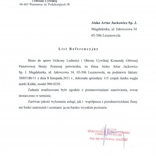 Referencje - Komenda Główna Państwowej Straży Pożarnej -  Biuro do Spraw Ochrony Ludności i Obrony Cywilnej