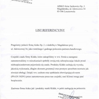 Referencje - Zakład Kominiarski Jarosław Sprindt