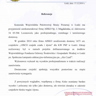 Referencje - Komenda Wojewódzka Państwowej Straży Pożarnej w Łodzi