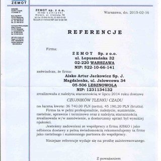 Referencje - ZEMOT Sp. z o.o. - Warszawa