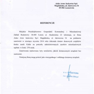 Referencje - Miejskie Przedsiębiorstwo Gospodarki Komunalnej i Mieszkaniowej