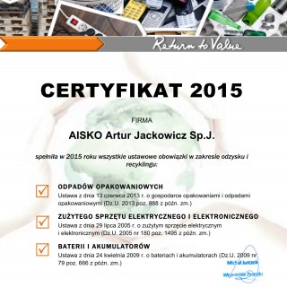 Certyfikat  - CCR - obowiązki w zakresie odzysku i recyclingu